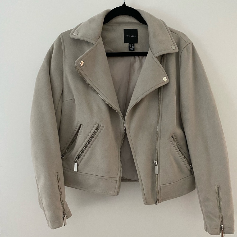New Look Faux Suede Light Grey Jacket Size 6